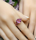 Octagon Pink Sapphire Handmade Ring, with Blue Pearl or Pink Swarovski, Made to Order