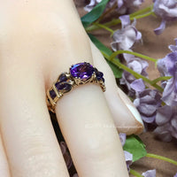 Royal Amethyst AAA Handmade Ring, Dark Purple Amethyst Ring, in 14K Gold US Size 5.5