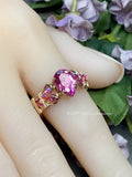 Stunning Hot Pink Sapphire Handmade Ring, Lab Created Sapphire in 14K GF, US Size 7