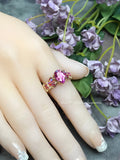 Stunning Hot Pink Sapphire Handmade Ring, Lab Created Sapphire in 14K GF, US Size 7