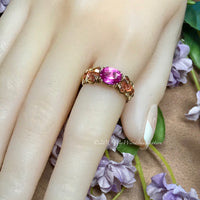 Bright Pink Sapphire Handmade Ring, Lab Created Pink Sapphire in 14K Gold US Size 5.5