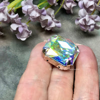 Genuine Swarovski Crystal, 1 Piece 23mm Crystal AB Art 4675, Large Crystal Square Octagon with Setting