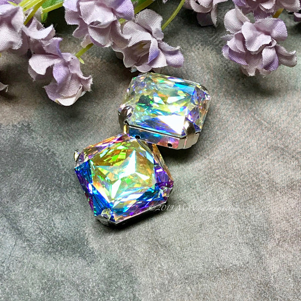 Genuine Swarovski Crystal, 1 Piece 23mm Crystal AB Art 4675, Large Crystal Square Octagon with Setting