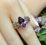 Marquise Alexandrite in Sterling Silver, Wideband Handmade Ring, Color Change Gemstone Ring, US Size 8