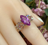 Marquise Alexandrite in Sterling Silver, Wideband Handmade Ring, Color Change Gemstone Ring, US Size 8