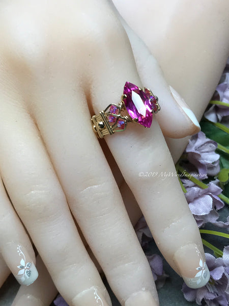 Duchess Hot Pink Oval Rose Cut Sapphire Ring in Peach Gold - Gem Breakfast