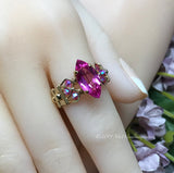 Hot Pink Sapphire Ring, Lab Created Sapphire, Genuine Swarovski Crystals, 14K GF, US Size 8