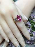 Hot Pink Sapphire Ring, Lab Created Sapphire, Genuine Swarovski Crystals, 14K GF, US Size 8