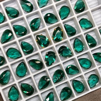 2 Pcs Hydrothermal Green Quartz  10x7mm Pear Shape, Emerald Green Faceted Gemstone with Setting