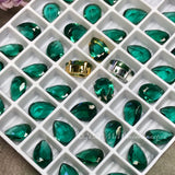 2 Pcs Hydrothermal Green Quartz  10x7mm Pear Shape, Emerald Green Faceted Gemstone with Setting