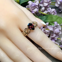 Rhodolite Garnet CZ Handmade Ring, Pink, Purple Red Garnet, January Birthstone