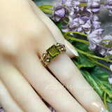 Swarovski Olivine 8mm Square, Handmade Crystal Ring, Dark Olive Green, 14K GF US Size 7.5