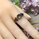 Army Green DeLite Ring, Genuine Swarovski Crystal, Handmade Ring, Deep Green Blue and Purple Velvet