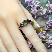 Army Green DeLite Ring, Genuine Swarovski Crystal, Handmade Ring, Deep Green Blue and Purple Velvet