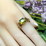 Swarovski Olivine 8mm Square, Handmade Crystal Ring, Dark Olive Green, 14K GF US Size 7.5