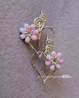 Charming Hearts Earrings with tiny pink flowers by Bobbi Maw