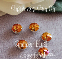 Summer Blush Swarovski Crystal, 2 Pieces, 1122 39ss 8mm Rivoli With Setting
