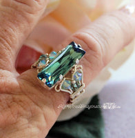 Erinite Green, Swarovski Crystal Handmade Ring, Sterling Silver, US Size 7.5