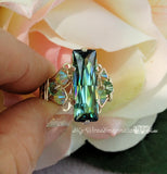 Erinite Green, Swarovski Crystal Handmade Ring, Sterling Silver, US Size 7.5