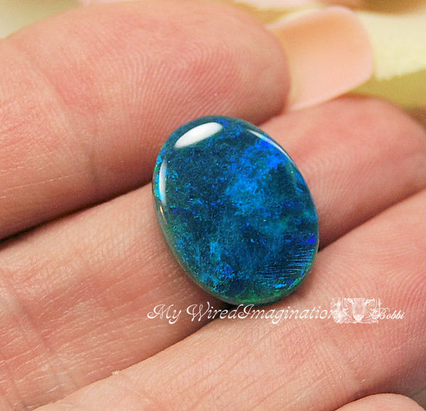 Genuine Opal Cabochon, Stunning Jewelry Component, Deep Ocean Blue Opal