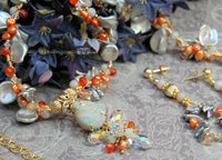 Genuine Opal Necklace and Earrings Set, Wire Wrap Pendant Necklace & Earrings