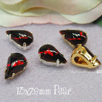 Dark Ruby Red Glass Cabochon, 13 x 7.8mm Pears With Setting, Choose 2 or 4 Pieces