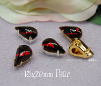 Dark Ruby Red Glass Cabochon, 13 x 7.8mm Pears With Setting, Choose 2 or 4 Pieces