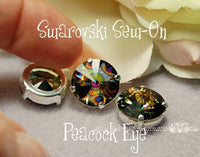 12mm Peacock Eye, Rivoli 1122, Sew On Swarovski Crystal With Prong Setting, Crystal Sew On, Swarovski in Setting