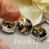 Peacock Eye 12mm Swarovski Crystal Rhinestone Rivoli 1122, With Setting