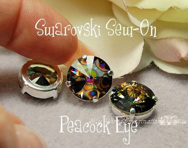 Peacock Eye Rivoli 1122, 12mm Swarovski Crystal With Setting, Crystal Sew On