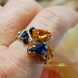 Swarovski Vintage Crystal, Handmade Ring Double Birthstone Ring 14K GF US Size 7.25