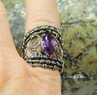 Alexandrite Wire Woven Filigree Ring, Wire Wrapped In Fine Silver