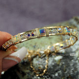Dazzling Swarovski Crystal AB, Wire Wrapped Bangle Bracelet in 14k GF or Sterling Silver