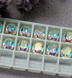 Swarovski Crystal AB, 2 pcs Vintage Crystal in Sew On Setting, 10 x 8mm Crystal AB Oval Art 4120