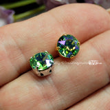 Peridot Shimmer, 8mm Swarovski Crystal Rhinestone With Setting