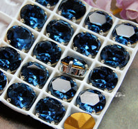 Dark Montana Blue Sapphire, 12x10mm Vintage Swarovski Crystal, 4120 Oval with Setting