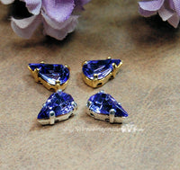 Tanzanite, Vintage Glass Cabochon, 2 Pcs 10x6mm Pears With Setting