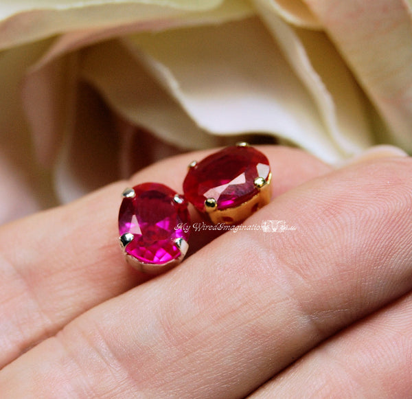Ruby, 10x8mm Lab-Created Faceted Oval, Gemstone with Setting