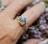 Swarovski Crystal AB, Handmade Ring, April Birthstone, Made to Order Ring
