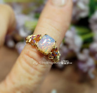 Pink Opal Ring, Vintage West German Pink Opal Glass Handmade Ring, Made to Order