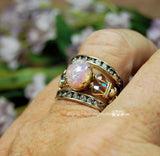 Dainty Pink Opal Ring, Vintage West German Glass Stone, Handmade Ring, Made to Order