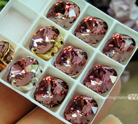 Swarovski Crystal Antique Pink 10mm 4470 Square With Prong Setting