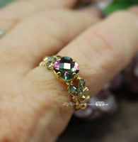Rainbow Mystic Topaz Handmade Ring, Checkerboard Faceted Cut 14K GF Size 6.5