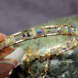 Dazzling Swarovski Crystal AB, Wire Wrapped Bangle Bracelet in 14k GF or Sterling Silver