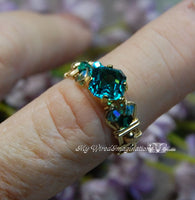 Blue Zircon Handmade Ring, Vintage Crystal, 14K GF US Size 6 and 7