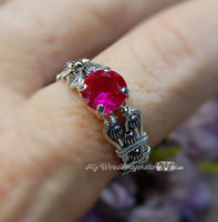 Solid Sterling Silver Lab Created Ruby Handmade Ring July Birthstone US Size 8